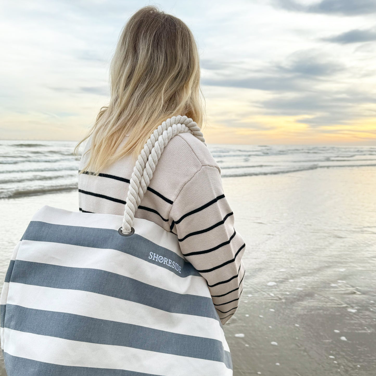 Cotton Beach Bag In Sea Grey