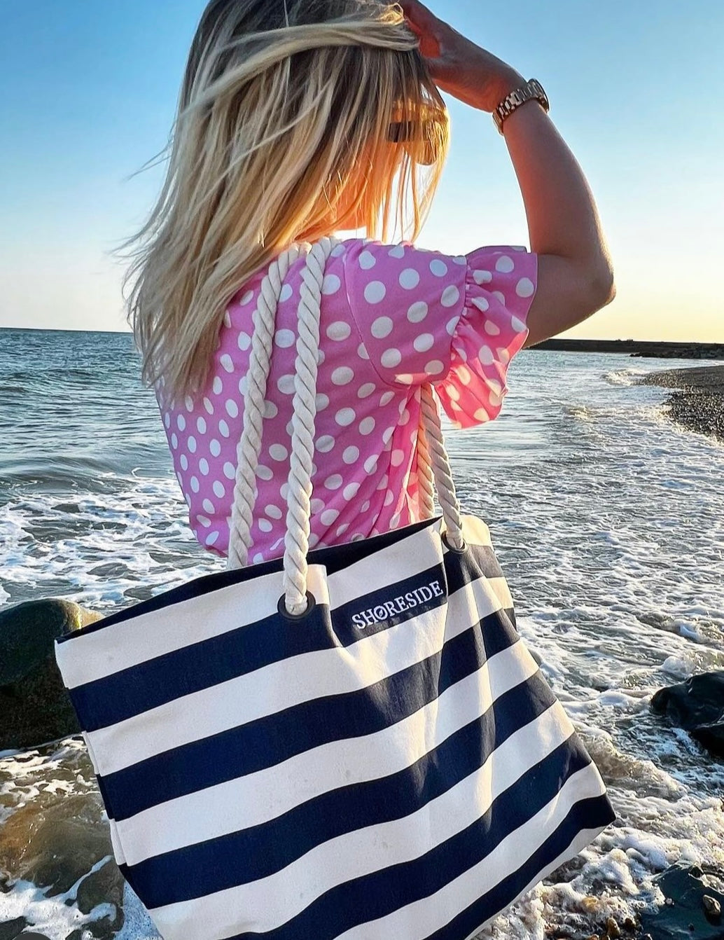 Cotton Beach Bag In Navy