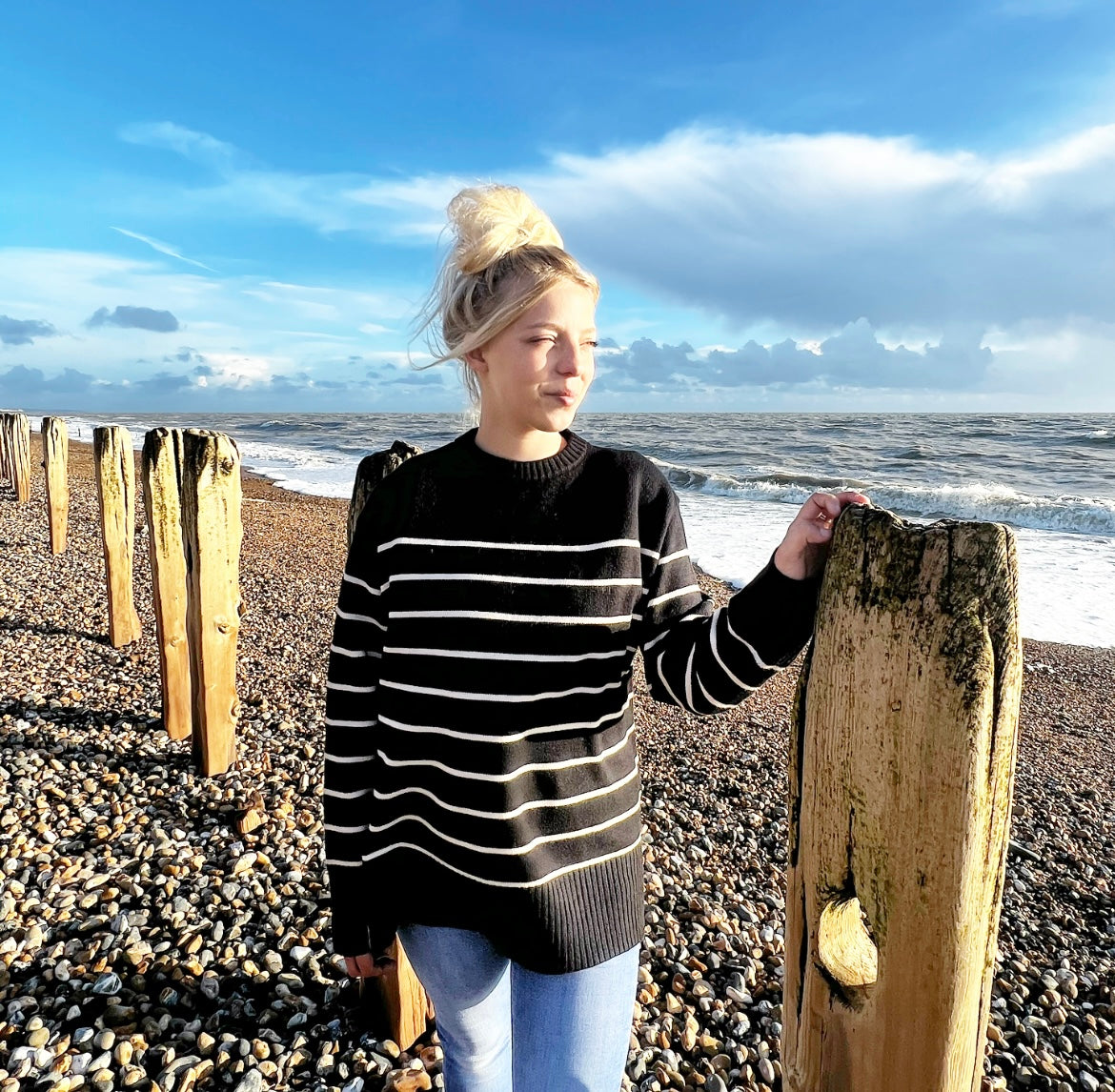 Sailor Stripe Crew Neck Jumper Black